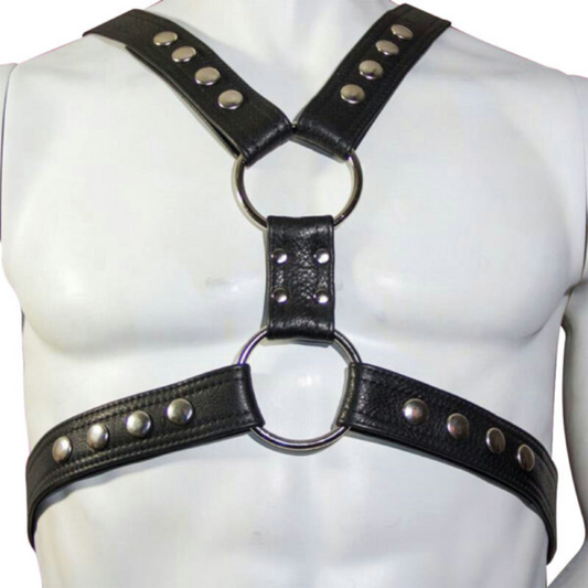 Leather Chest Harness For Men With Stud Buttons