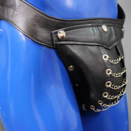 Black Leather Chain Front Jock