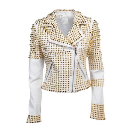 White Studded Leather Jacket